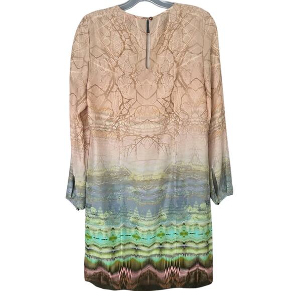 Matthew Williamson 100% Silk Shift Dress Women's 8 Abstract Nature Ombre Fall - Picture 2 of 8